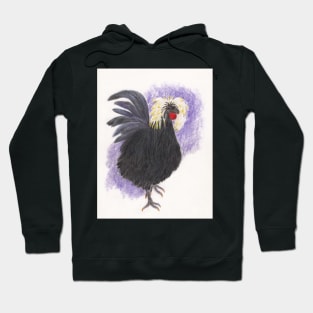 Old Weird Harold, White Crested Black Polish Rooster Hoodie